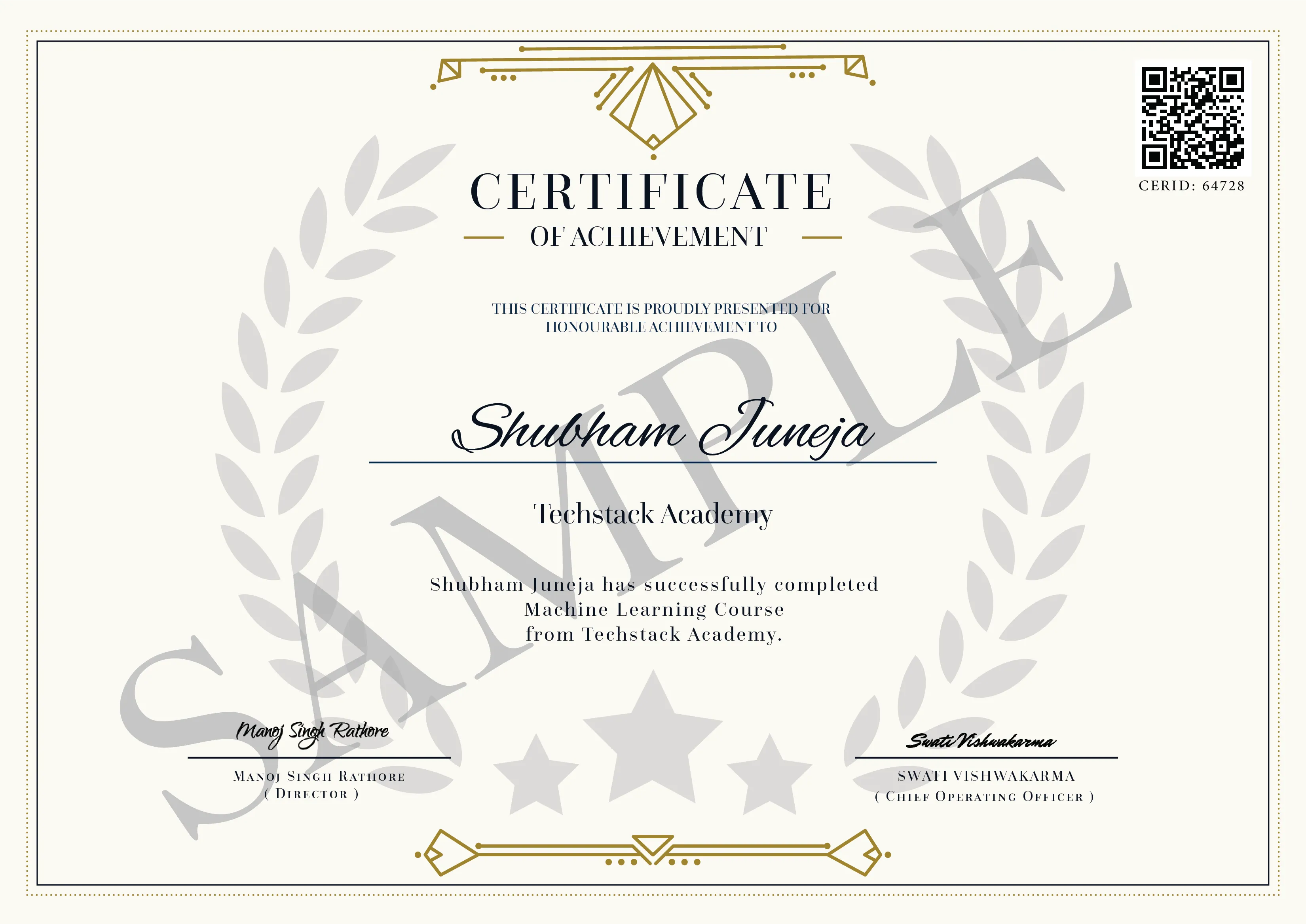 Machine Learning Course Certificate