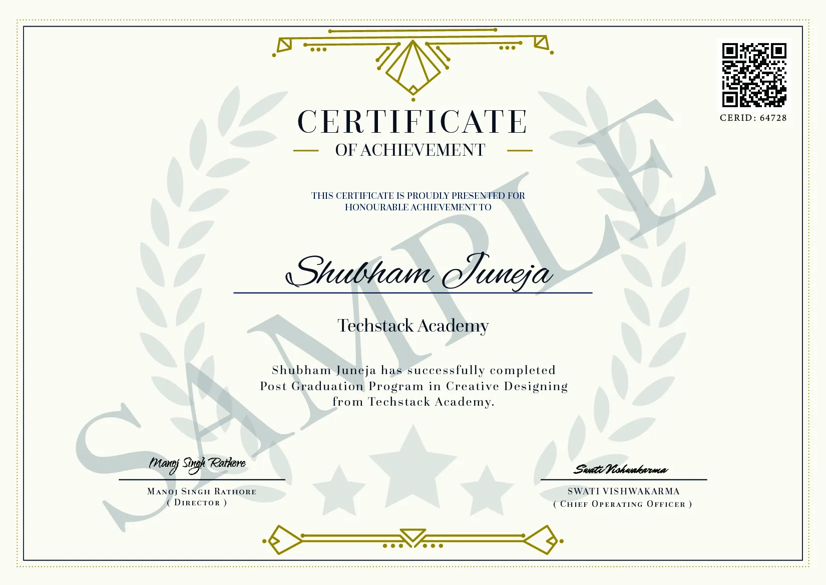 Post Grauation Program in Creative Designing Course Certificate