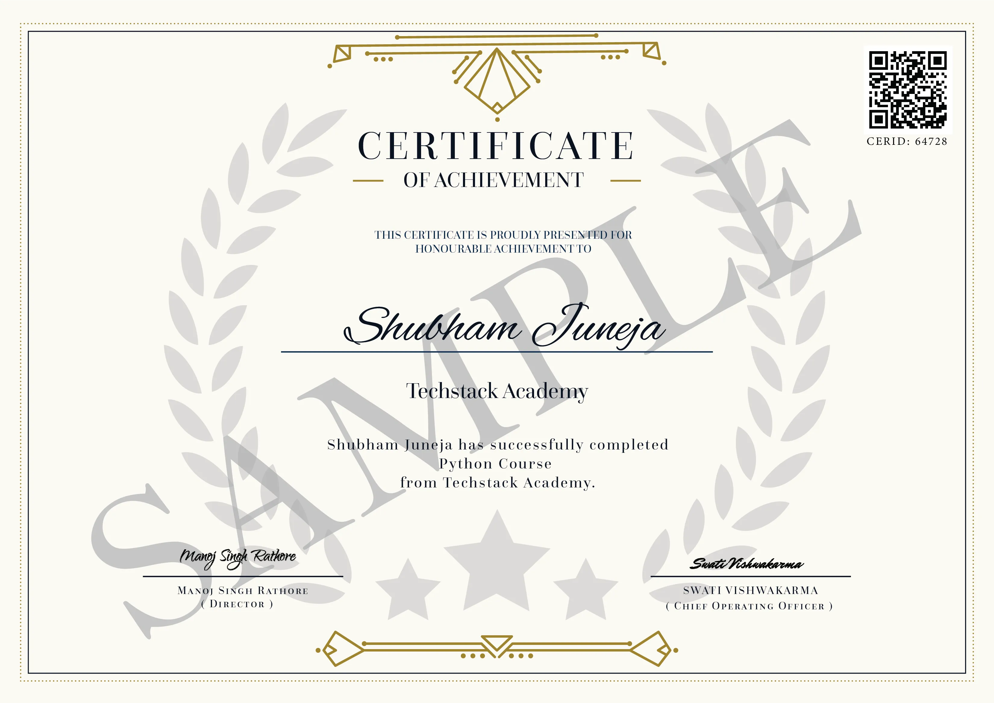 Advance Python Certification Course Certificate